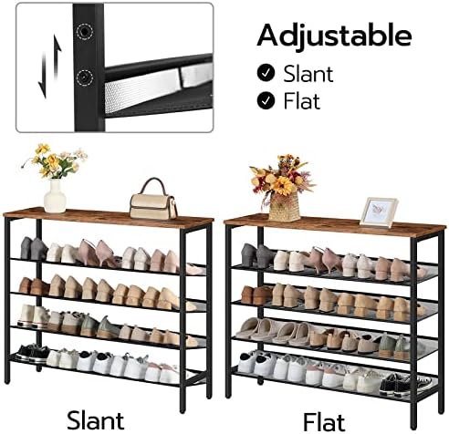 HOOBRO 5-Tier Shoe Rack, Shoe Storage Organizer, Shoe Organizer Rack with Flat or Slant Adjustable Shelves, 100 x 30 x 85 cm, Narrow Shoe Stand for Hallway, Industrial, Rustic Brown EBF101XJ01