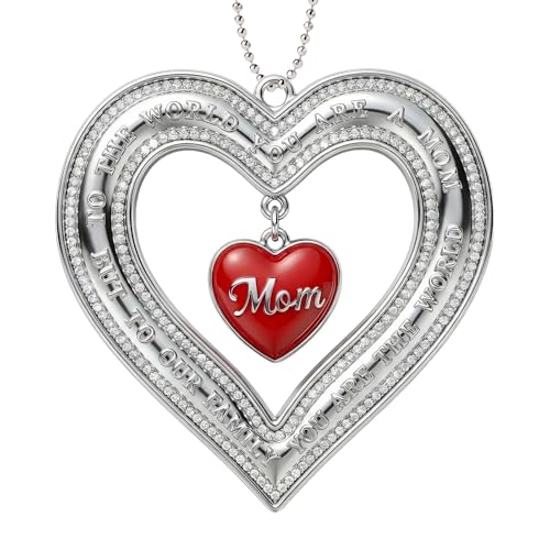 WaaHome Mothers Day Ornament Gift for Mom from Daughter Son - To the World You are A Mom Gifts for Mother's Day Birthday - Metal Heart Mom Ornament for Window Suncatcher Room Tree Car Decor, Bag Charm
