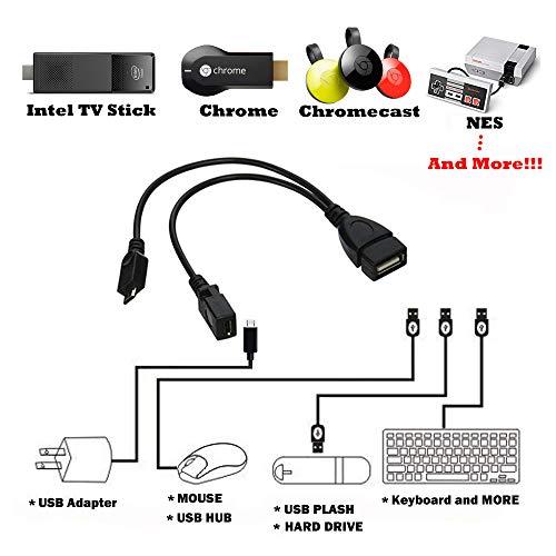 AuviPal 2-in-1 Powered Micro USB to USB OTG Adapter Cable for Firestick 4K, Playstation Classic, Sega Genesis Mini, S/NES Classic Mini and More