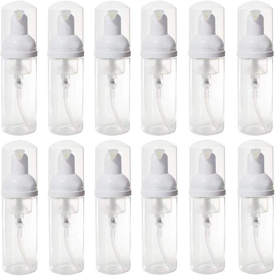12 Pcs Empty Bottle Travel Soap Bottle | Plastic Foam Dispenser Bottle | Mini Foaming Soap Pump Dispenser for Cleaning, Travel, Cosmetics Packaging (2 oz)