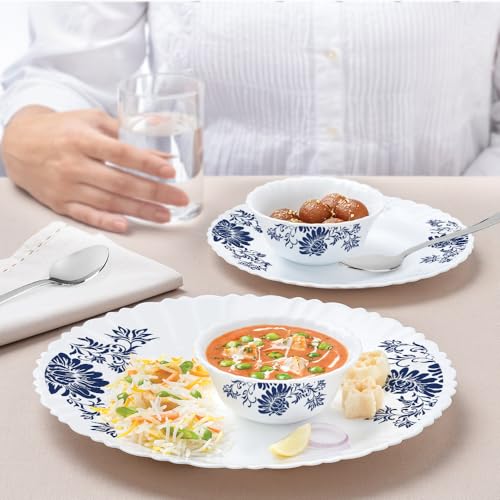 Image of Larah by Borosil 41pc Opalware Silk Series Dinner Set with Steel Spono | for Family of 6 | Microwave & Dishwasher Safe | Bone-Ash Free | Crockery Set for Dining & Gifting | Plates & Bowls (Leona)