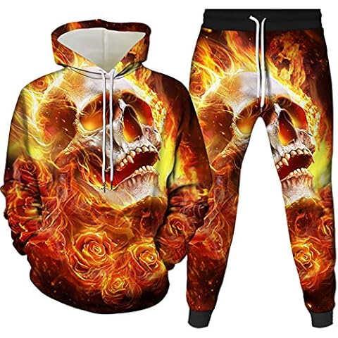 Honeystore Unisex Skull 3D Hoodies Pants Sports Jogger Sets Athletic Tracksuits, Multicolored02, XXL Cover