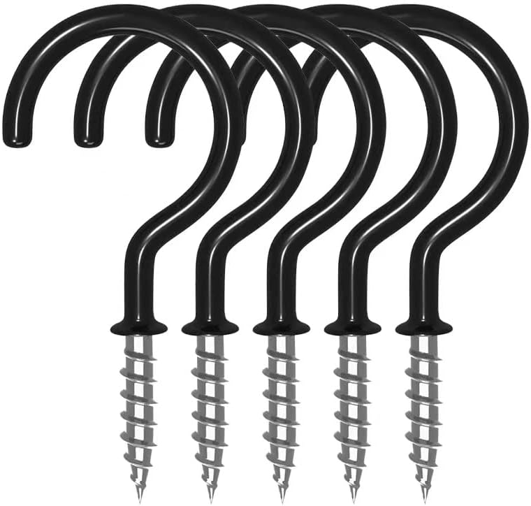 10 Pack Ceiling Hook Question Mark Hook Heavy Duty Spiral Cup Hook for Bathroom Kitchen Wall Mount (Black, 2")