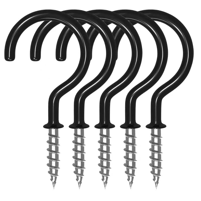 10 Pack Ceiling Hook Question Mark Hook Heavy Duty Spiral Cup Hook for Bathroom Kitchen Wall Mount (Black, 2")