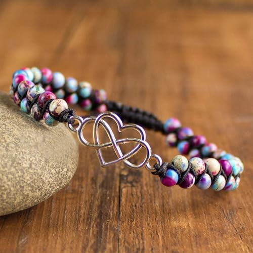 Image of For Granddaughter - For You Are Always In Mine Beads Bracelet, Double Layer Natural Emperor Jasper Beaded Wrap Bracelet Infinity Heart Bracelet for Mind Peace Bracelet For My Granddaughter