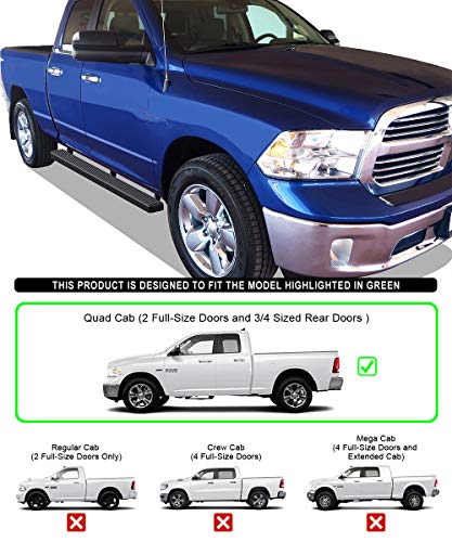 Eboard Running Board 4" Black Compatible With Dodge Ram 1500 2009-2018 Quad Cab (Drilling Required For Some Models) (Nerf Bar Side Steps Side Bars) #TOP3