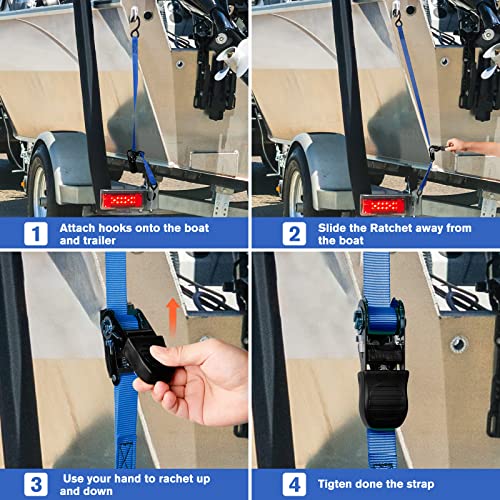 Paulinn Boat Trailer Transom Tie Down Straps 2400 Lbs, Heavy Duty 1 Inch X 4 Ft Adjustable Tie Down Straps Ratchet W/Quick Release Buckle & Anti-Scratch Hooks, For Trailer Marine Jet Ski Pontoon #TOP4