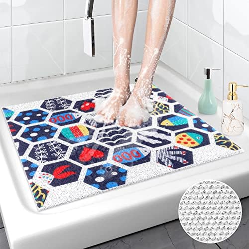 Square Loofah Shower Mat 60 x 60 cm, Non Slip Loofah Bath Mat with Excellent Drain for Inside