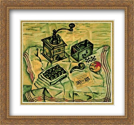 Still Life with Coffee Mill 2X Matted 30x28 Large Gold Ornate Framed Art Print by Miro, Joan