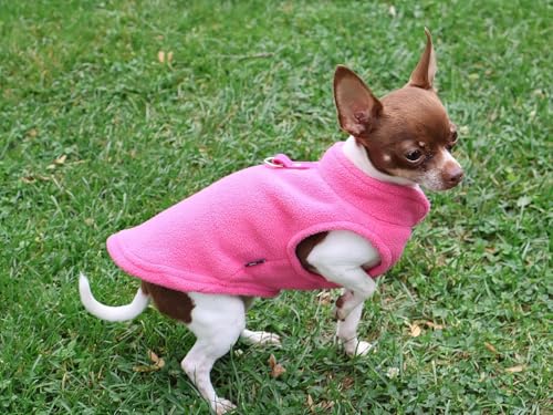 Image of JACKO & CO - Fleece Vest Dog Sweater with Leash Ring - Soft, Warm & Lightweight Pullover Coat for Small & Medium Dogs, Puppies & Cats - Cozy Fall /Winter /Spring Pet Jacket (Pink, Medium 6-10lbs)