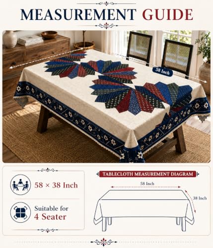 Image of Floral Dining Table Cover for 4 Seater | 58 x 38 Inch Rectangle Polyester Table Cloth | Washable Fabric Table Cover for Dining Table | Dust & Scratch Protection | Blue Tie