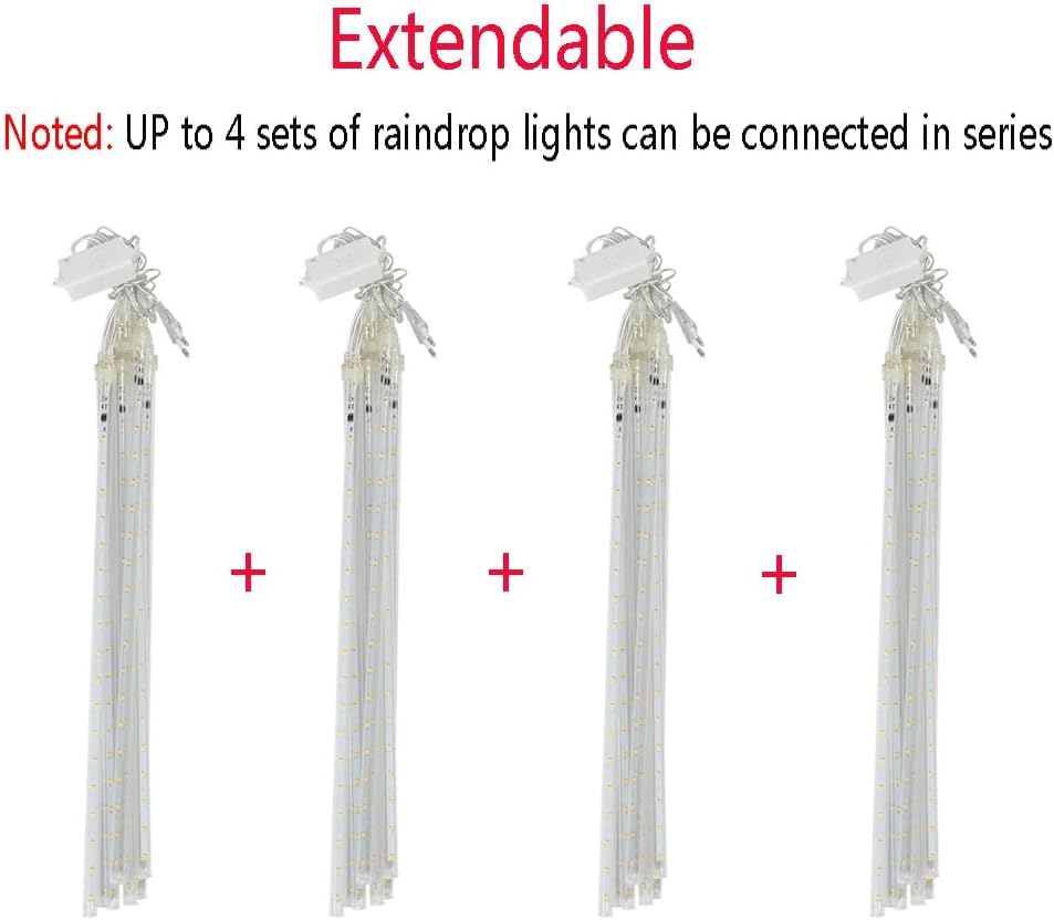 XERGY Meteor Lights 8 Tube 192 LED 12 Inch Waterproof Plug in Falling Rain Fairy String Lights for Diwali Lights for Decoration for Patio Outdoor Tree Decorations, Warm White 3