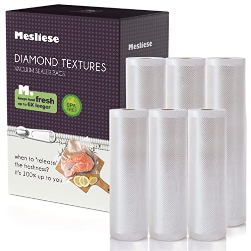 Mesliese Vakuumierbeutelrollen für individuelle Passform, 27,9 x 40,6 cm, 3 Stück und 20,3 x 40,6 cm, 3 Stück, insgesamt 240 m, robuste, dicke Lebensmittelbeutel, BPA-frei, gefrierbar, Verwendung für