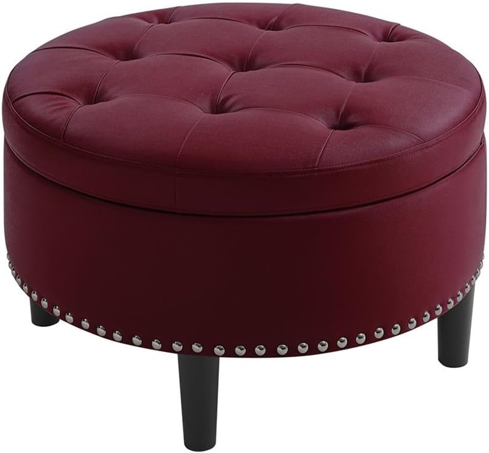 round storage ottoman brick red front view
