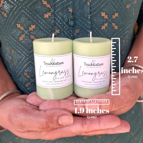 Touch Nature Lemongrass Essential Oil Scented Aromatherapy Fragrant Handmade Candle. Hand Poured Rustic Home Décor Pillar Candles. Handcrafted By Nepali Women. thumb #1