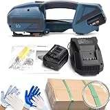 CNAOHGHN Máquina de cintar elétrica automática V2 alimentada por bateria, com 2 pares de luvas, display digital LCD, pacote de bandas 3200NFerramenta para cinto PET PP de 13-16 mm