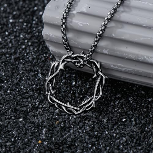 Crown of Thorns Necklace for Men 925 Sterling Silver Cross Necklace Pendant Religious Christian Jewelry Christmas Gifts for Men3