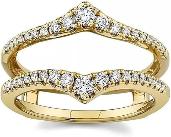 Round Cut Lab Created Moissanite 925 Sterling Silver 14K Yellow Gold Over Curved Wedding Band Enhancer Wrap Ring Guard for Women's