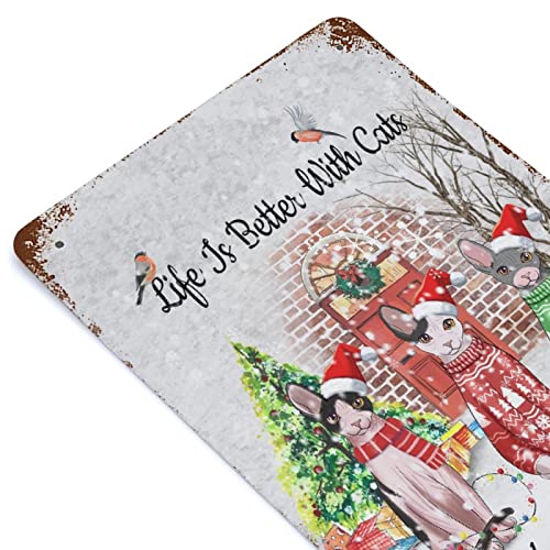 Cat Dad Gifts Metal Signs Metal Signs Customized Outdoor Life Is Better With Cats Personalize Cat's Name Tin Plaque Plate Retro Vintage For Home Coffee Wall Decor 8"X12" #TOP6