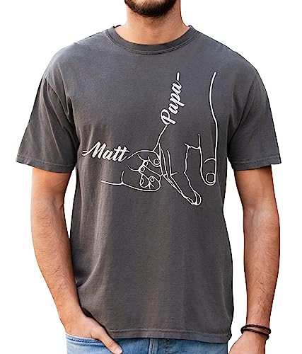 Personalized Dad Shirt Holding Father Finger Shirts Kids Hold Grandpa Hand Shirt Grandkids with Kid-Name2