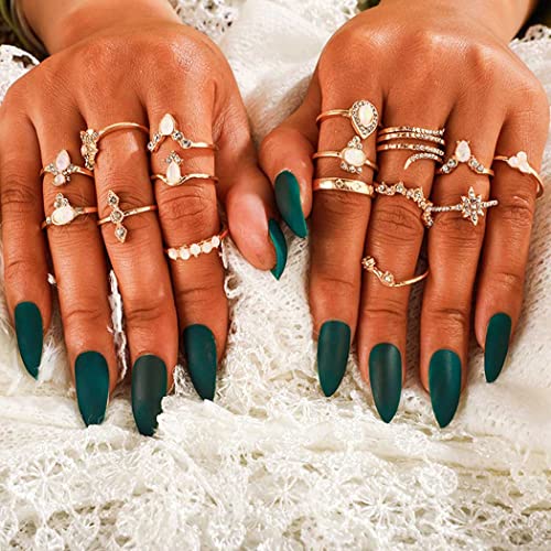 Twinklede Boho Finger Ring Set Gold Crystal Joint Knuckle Rings Rhinestone Stackable Ring For Women And Girls (Pack Of 17) (Gold 1) #TOP4