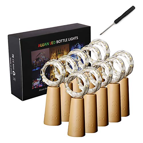 Aluan Wine Bottle Lights 10 Pack 12LED Cork Bottle Lights with Screwdriver Battery Operated Wine Cork Lights String Lights for Party Wedding Christmas Halloween Bar Jar Lamp Decor, Cool White - Thumbnail 6