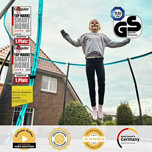 SportPlus Gartentrampolin 305 & 366 cm, TÜV SÜD geprüfte Sicherheit, mit Außenstangen, Innennetz & Randabdeckung… – Bild 3