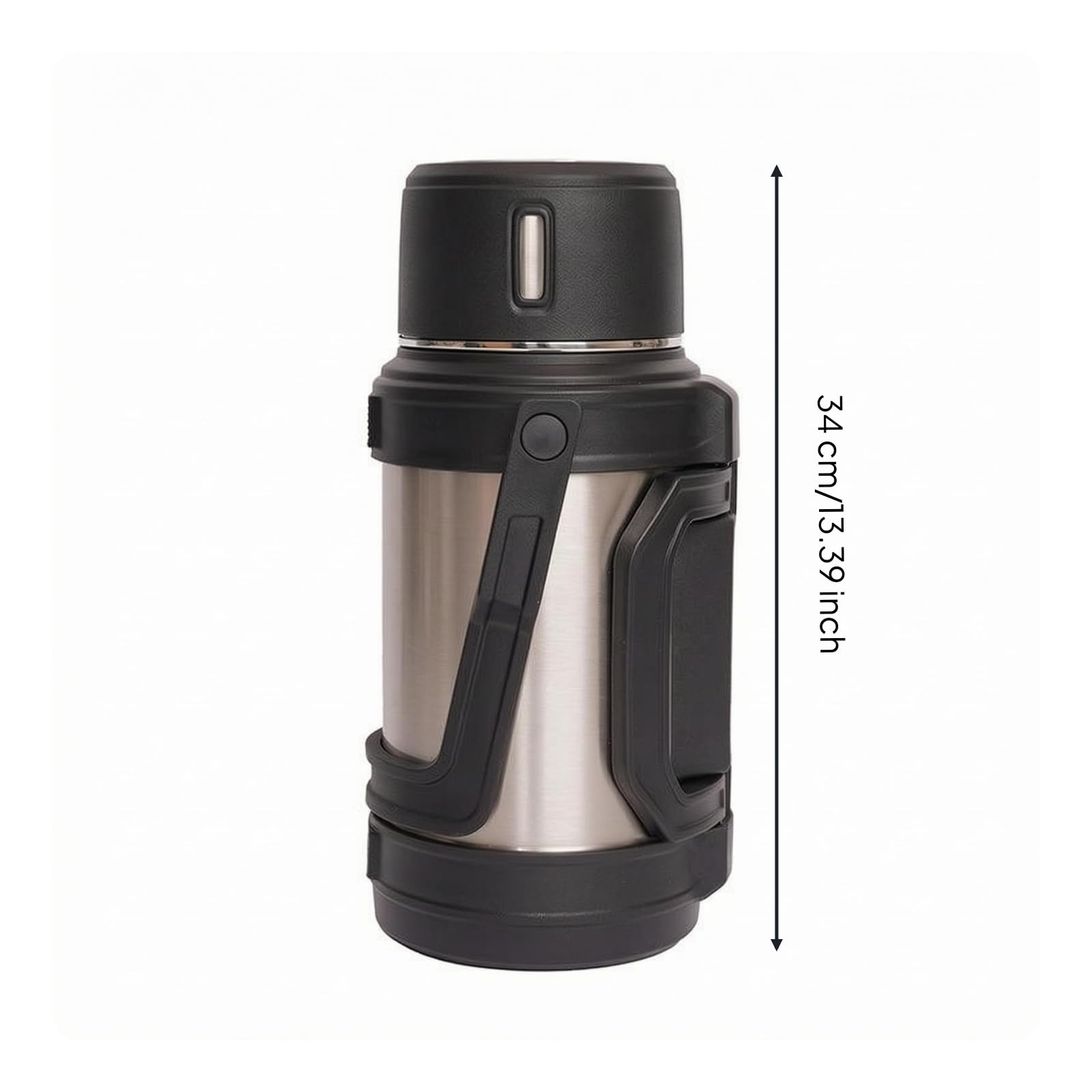 Milageto Borraccia Termica Maniglia Laterale Coperchio Nero Borraccia Termica Acciaio Inox Mantiene Caldo e Freddo Contenitore Isolato, Acciaio Inossidabile, 2 L