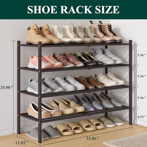 Image of Smiry Bamboo Shoe Rack, 5 Horizontal Slats, 4 Tier - 33.9 inch Wide, Brown