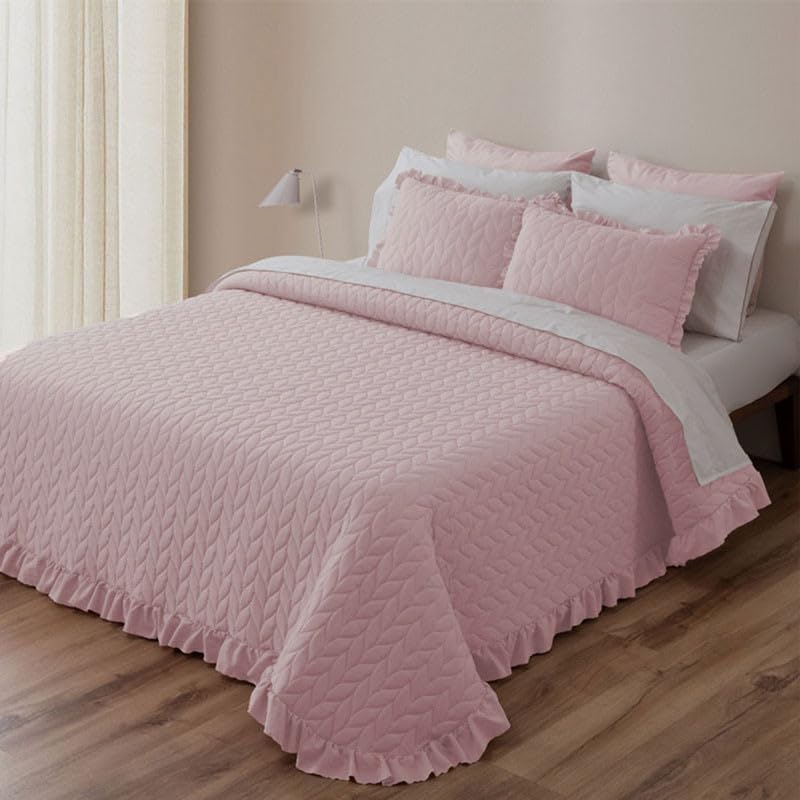 Rufino Díaz Colcha Volante Lavada + Funda de Cojín (Rosa Nude - 90 cm) - para una sensación acogedora y de Confort - Tejido Suave, Agradable y Resistente