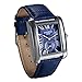 Produktbild JewelryWe Vatertagsgeschenk Herren Armbanduhr, Retro Kalender Analog Quarz Uhr mit Rechteckig Römischen Ziffern Zifferblatt und Leder Armband, Farbe: Blau