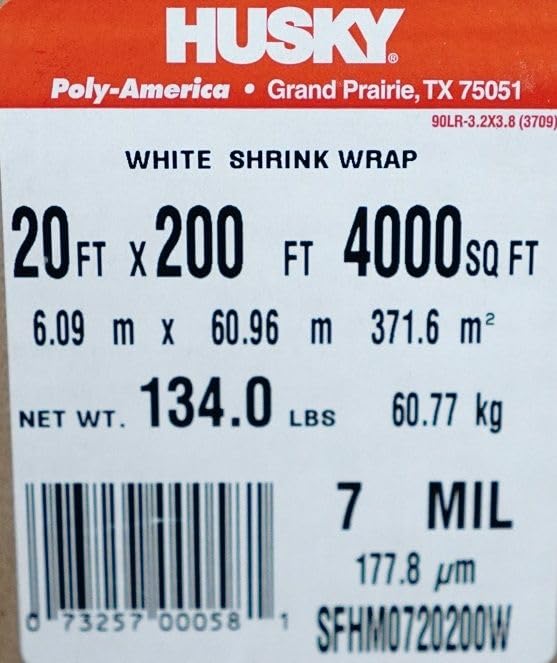 20' x 200' 7 Mil Husky Brand Shrink Wrap - White