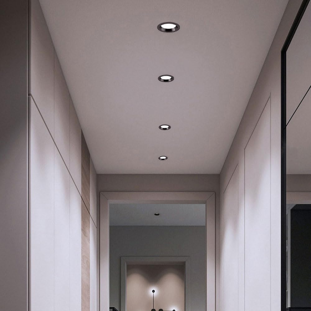 Downlight LED empotrable de 3,5"/4,4" (3,9"/4,4"), Paquete de 6 Unidades, Color Seleccionable 3000K | 4000K | 6000K, luz LED Regulable, Color Negro, Aluminio Redondo Ultrafino,5w