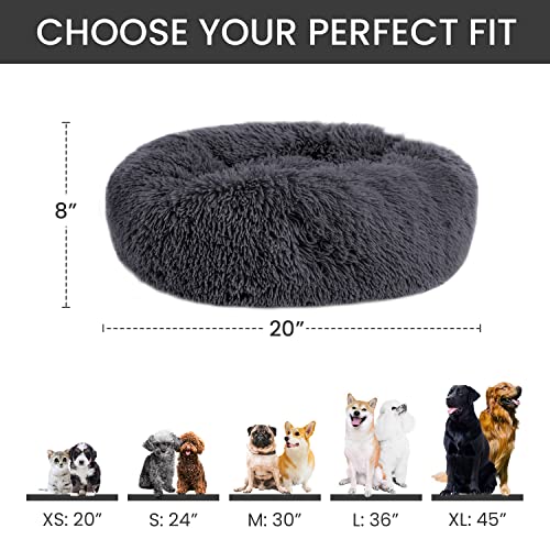 Lasaas Calming Dog Bed Donut Dog Bed For Small, Medium, Large Dogs Anti-Anxiety Cuddler Dog Bed & Cat Bed Faux Fur Washable Dog Bed Dark Grey S 24'' #TOP4