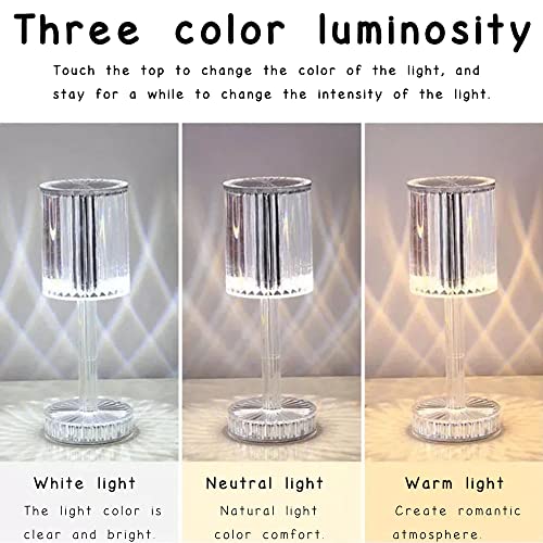 Nmm Gatsby Crystal Lamp, 3D Diamond Acrylic Touching Control Crystal Diamond Table Lamp, Romantic Valentines Day Gifts 3 Colors Changing Usb Rechargeable Bedside Room Party Dinner Decor Creative Light #TOP2