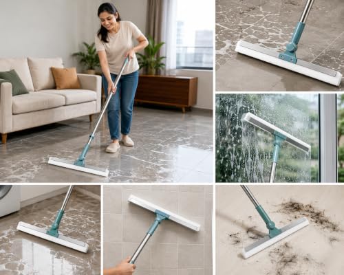 Image of Magic Broom Sweeper for Floor Cleaning - Multifunctional Silicone Wiper Mop with Extendable Handle - Wet & Dry Use - Bathroom Floor Wiper & Window Squeegee Viper for Home(Green)