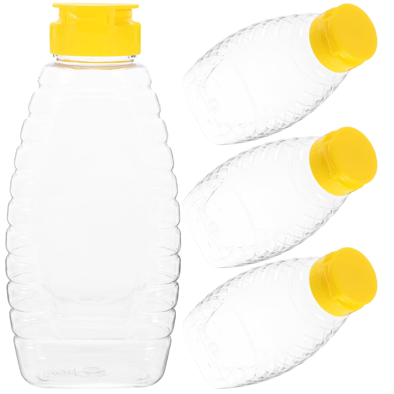 UPKOCH 4-Pack Chef-Grade Squeeze Bottles - 500g Leak-Proof Honey Jars with Flip Caps, PET Sauce Containers for BBQ/Maple Syrup (15cm, Clear)