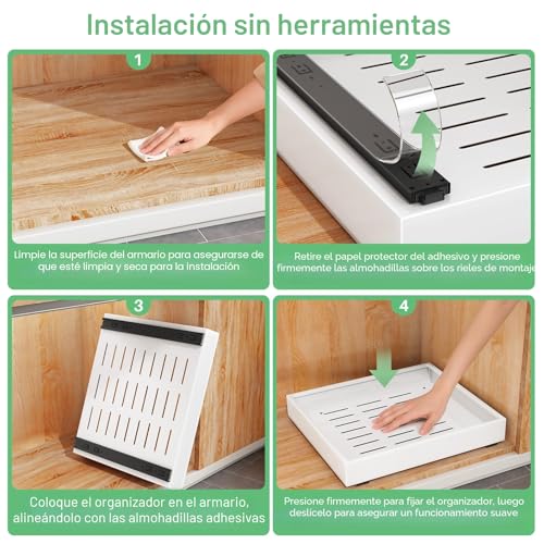 Miniatura 6 de Sayzh Cajón Telescópico, Cajón Deslizante Para Alacena, Cajón De Cocina Extensible Desplegable, 25 Cm De Ancho X 43 Cm De Profundidad X 9 Cm De Alto , Sin Necesidad De Taladrar Ni Clavar Blanco