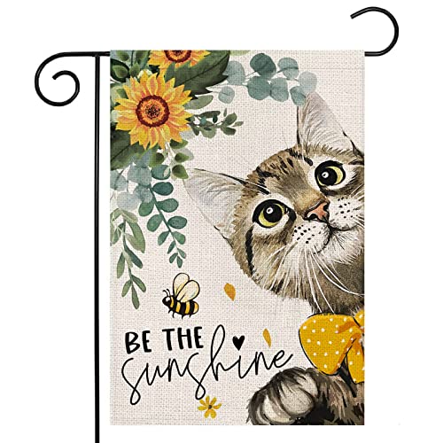 Summer Cat Garden Flag for Outside 12x18 Double Sided Be The Sunshine Cat with Sunflowers Small Yard Flags Seasonal Decor for Spring Farmhouse Holiday Outdoor