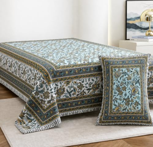Image of elanorhomes 100% Cotton Single Bed Sheet with Pillow Cover | 240 TC Bedsheet for Single Bed | Hand Printed Floral Bedsheets | Ultra-Soft & Breathable | 60x90 inches (Seashell)