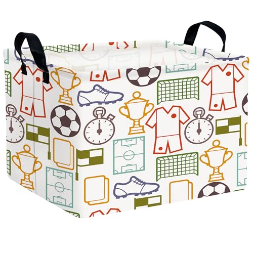 Image of Rectangular Storage Baskets Waterproof Collapsible Toy Bins with Handles Shelf Organizer Box (Green Soccer)