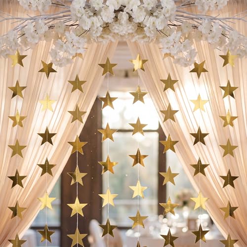 Image of Patelai Glitter Star Garland Banner 2026 Party Decoration Double Side Star Hanging String Streamer Paper Twinkle for Graduation Wedding Birthday (Gold,210 Feet)