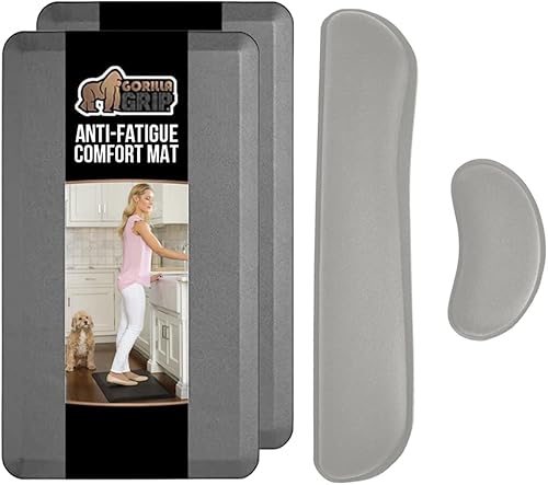 Gorilla Grip Juego de 2 alfombrillas antifatiga y reposamuñecas, alfombrillas antifatiga tamaño 17 x 48 y 17 x 24 pulgadas, espuma viscoelástica de
