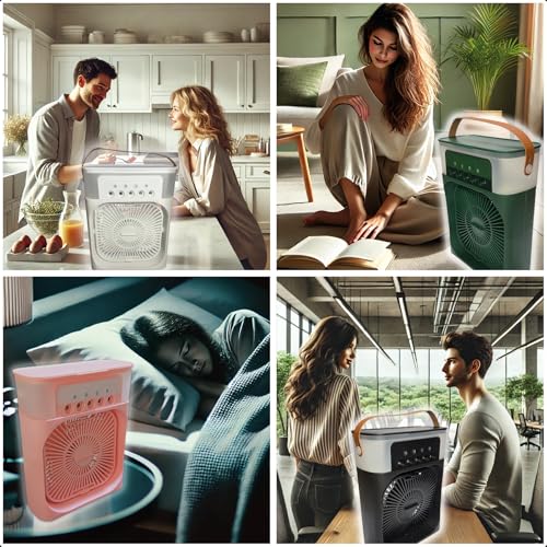 Mini Ventilador Umidificador Portátil USB-C Silencioso Econômico Tanque de Água e Gelo 600ml 3 veloc