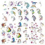 Lieferumfang: insgesamt 60 Stück niedliche temporäre Einhörner und Regenbogen Tattoos für Kinder