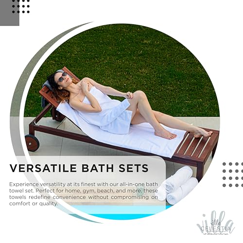 Image of Villa Celestia 12-Piece 100% Cotton Towel Set, 4 Bath Towels, 4 Hand Towels, 4 Wash Cloth, Quick-Dry, Black