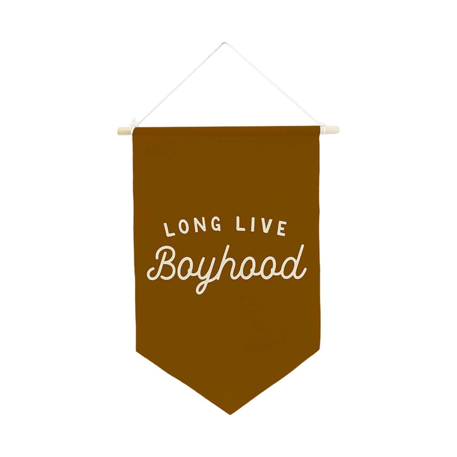 MotiveTech "Long Live Boyhood Banner, Wall Decor, Decorative And Unique, for Boy's Room, Triangle Banner for Bedroom, Party, Brown