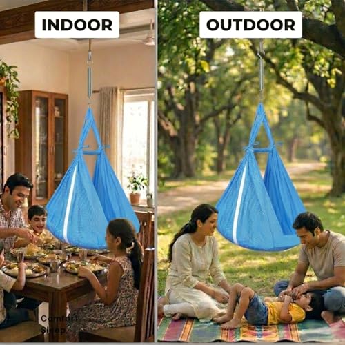 Image of Vparents Sleeping Essentials with Mosquito Net & Spring, Small Dot (Blue)