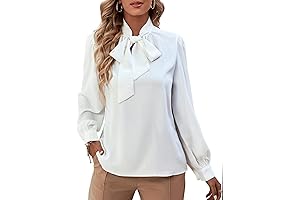 Women's Bow Tie Neck Long Sleeve Button Cuff Bow Neck Blouse