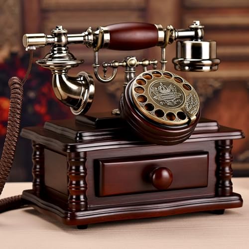 Téléphone fixe filaire rétro anti-ondes avec tiroir et cadran rotatif